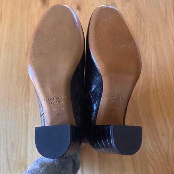 Sezane Lea Ankle Leather Boots in Black Crocodile Size 39 US 8 - Picture 12 of 14